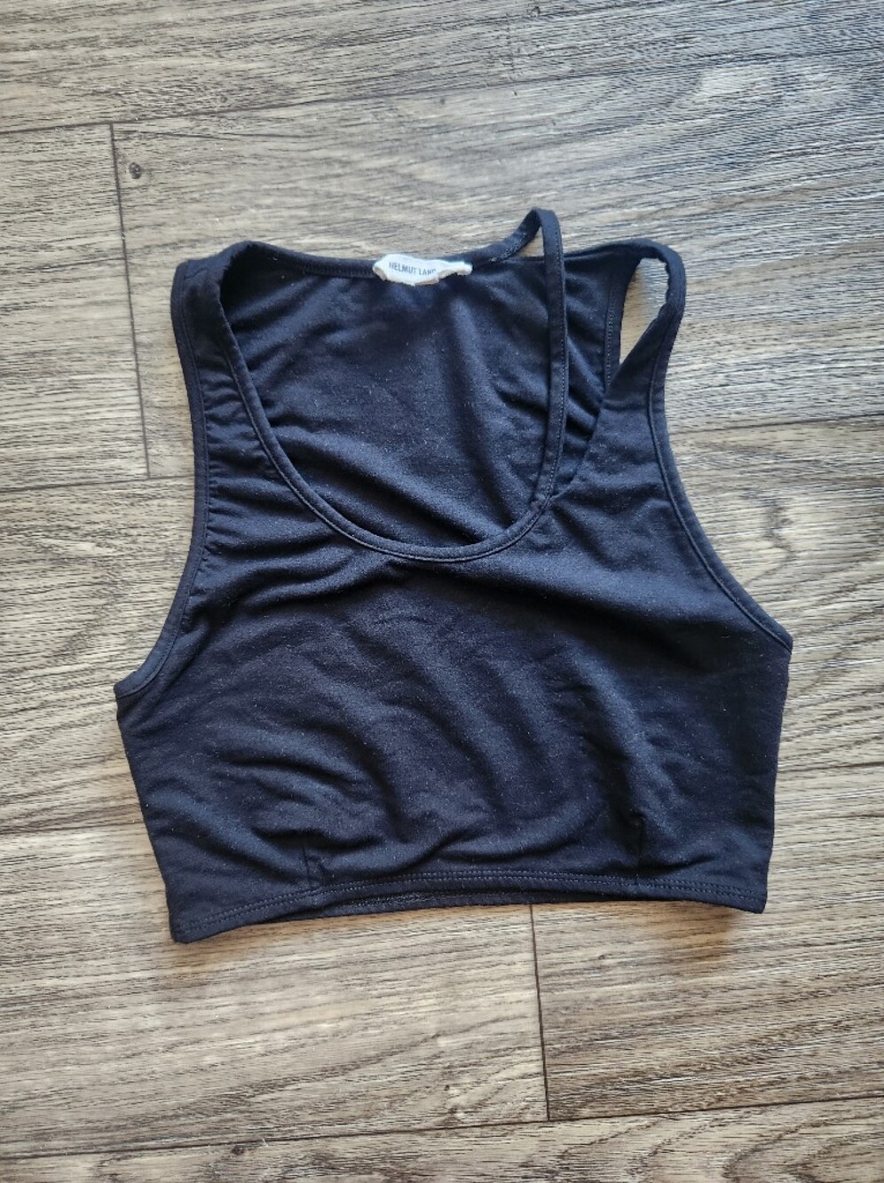 Helmut Lang Cutout Black Modal Jersey Knit Racerback Slash Crop Tank Top